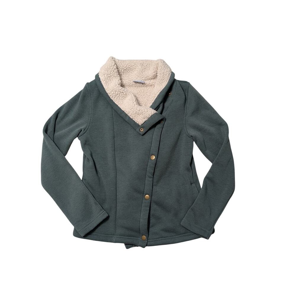Columbia Women’s Green Sherpa Lined Snap Front Fleece Cardigan Sweaters Small